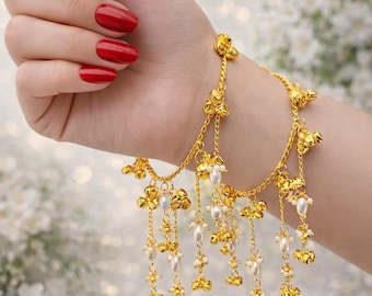 Kashmiri gouden ghungroe kaleera-armbanden voor bruid – Pearl Dulhan Kaleera-armbandenset| Sieraden wieden