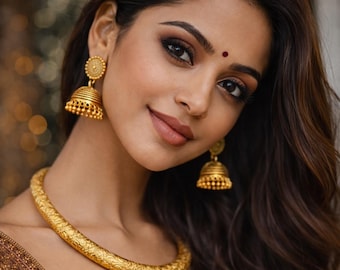 Oxidised Gold Hasuli Torque Necklace with Jhumka Earrings | Tribal Indian Choker Jewelry for her