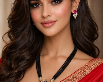 Oxidized Silver Mangalsutra Necklace | Black Beads, Pink Green Stone Pendant, Maharashtrian Jewellery