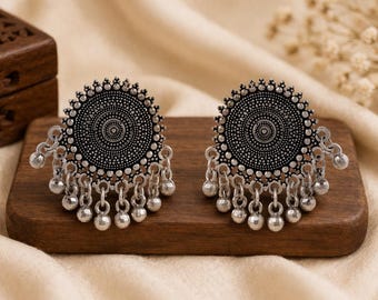 Earrings for Women Traditional  Oxidised Jhumka Set | German Silver Chand Baliyan ,Earrings | Anniversary Gift