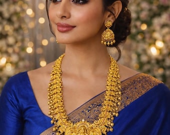 South Indian Antique Lakshmi Haram Necklace Set | Temple Jewelry, Wedding Wear