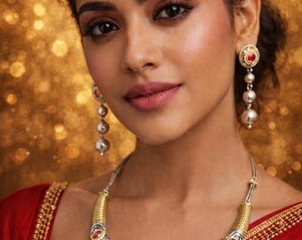 Oxidised Dual Tone  Kundan Hasuli Necklace Set | Handmade Indian Tribal Jewelry | Choker with Earring