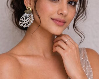Oxidized Silver Gold Peacock Earrings | Indian Jewelry | Stud Earrings | Gift for her