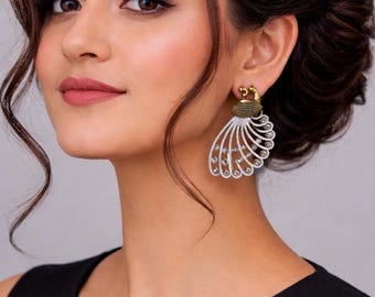 Oxidized Dual Tone Peacock Design Earrings | Silver Gold Plated Indian Jewllery | Gift for her