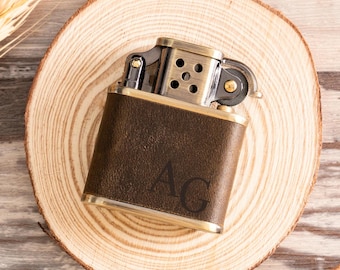 Personalized Leather Lighter, Groomsmen Gift, Custom Engraved Vintage Zippo Style Lighter for Wedding Party