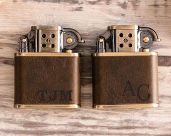 Personalized Leather Lighter, Custom Engraved Lighter for Men, Vintage Zippo Style Lighter, Gift for Him