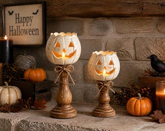 Halloween-Kürbislaterne, rustikaler Kerzenhalter, herbstliche Wohndeko, Halloween-Geschenk für Freunde
