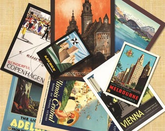 Vintage World Travel Postcards Set of 12 | Classic Travel Collection