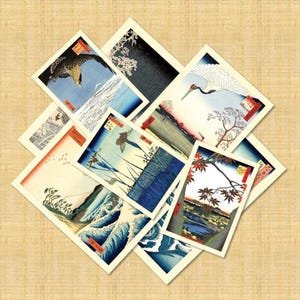 Juego de 12 postales de arte japonés / Colección de ilustraciones clásicas de Japón