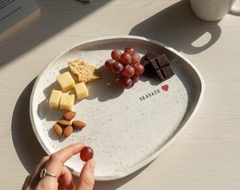 Handmade Ceramic Serving Platter – Personalized Text – Custom Pottery