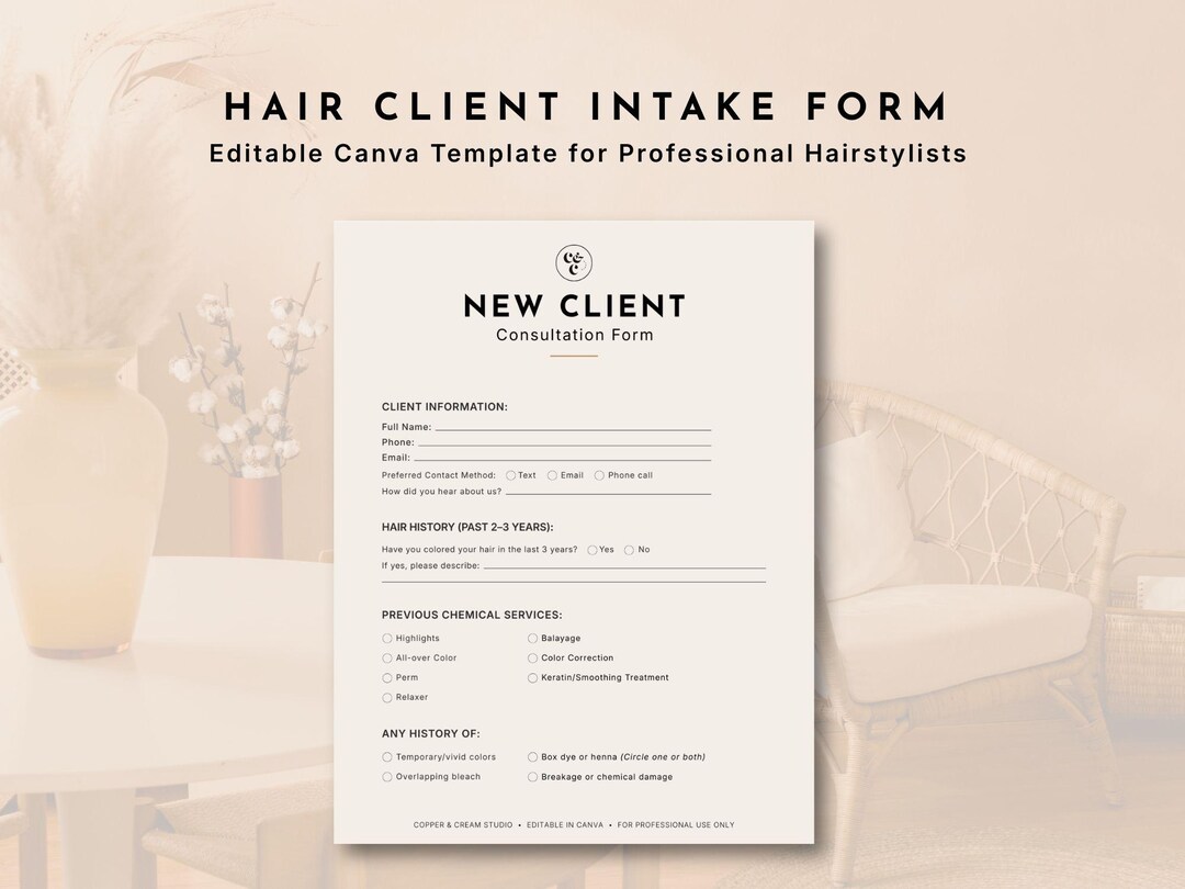 Editable Hair Stylist Intake Template | Canva Salon Client Record Form ...