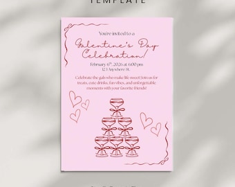 Editable Galentine's Day Invitation | Pink Party Invite (Digital Download)