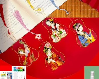 Cloisonné Enamel Painting DIY Kit - Acrylic Bookmarks - Chinese Style Handmade Art - All Tools Included - Set of 4