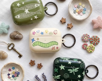 Whimsical Nature AirPods Case, Cottagecore AirPods Cover, Dragonfly AirPods Case, Fish AirPods Case, Cute AirPods Pro Case, Retro Aesthetic