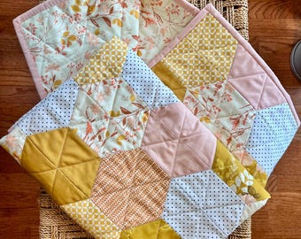 Handmade Hexagon Baby Quilt: Floral Cotton Heirloom