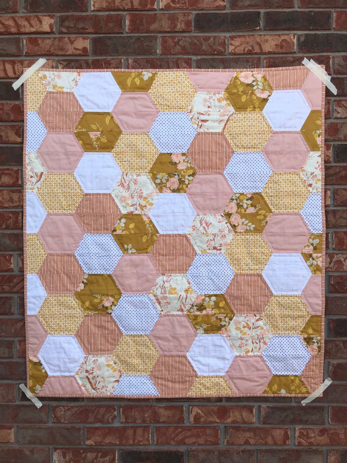HEXAGON BABY QUILT Hand Quilted Baby Quilt Etsy
