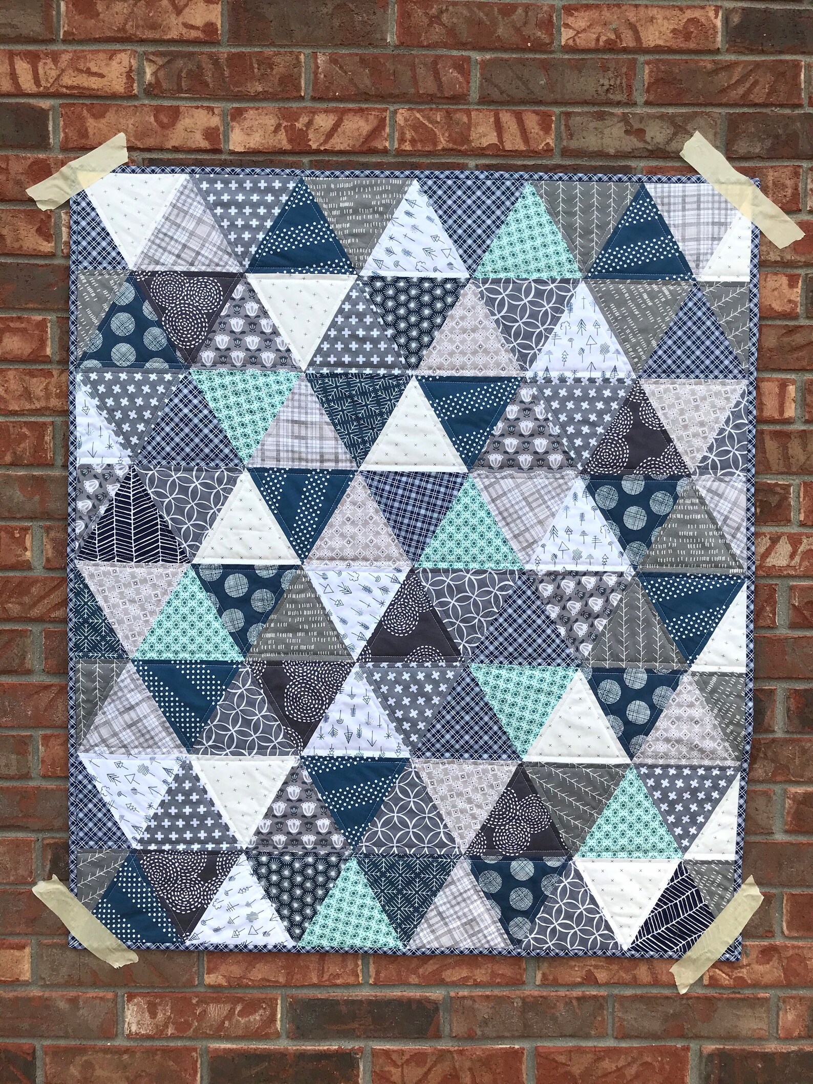 Triangle Baby Quilt Baby Boy Quilt Patchwork Quilt Etsy