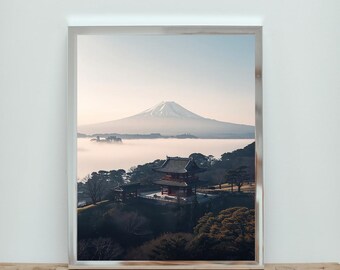 Impressão do Monte Fuji, Templo Japonês, Arte Zen de Paisagem (Download Digital)