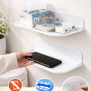 Foldable Wall Mounted Shelf, No Drill Adhesive Organizer Tray