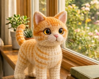 Realistic Brown Cat Amigurumi Pattern PDF | Brushable Yarn Kitty Tutorial | Curly Yarn Crochet Toy | Stuffed Cat Softie