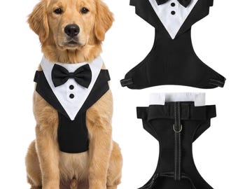 Hondentuigje met vlinderdas, hondenkostuum bruiloft, outfit voor ringdrager hond, formele hondenhuwelijkskleding, verstelbaar hondenvest