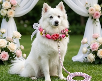 Collare per cani con fiori, guinzaglio con perline, accessorio per animali domestici per matrimoni, ghirlanda di fiori artificiali