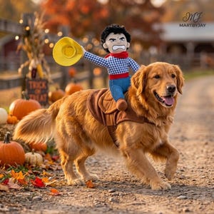golden retriever dressed up for halloween Rider Dog Costume golden retriever costume for adults