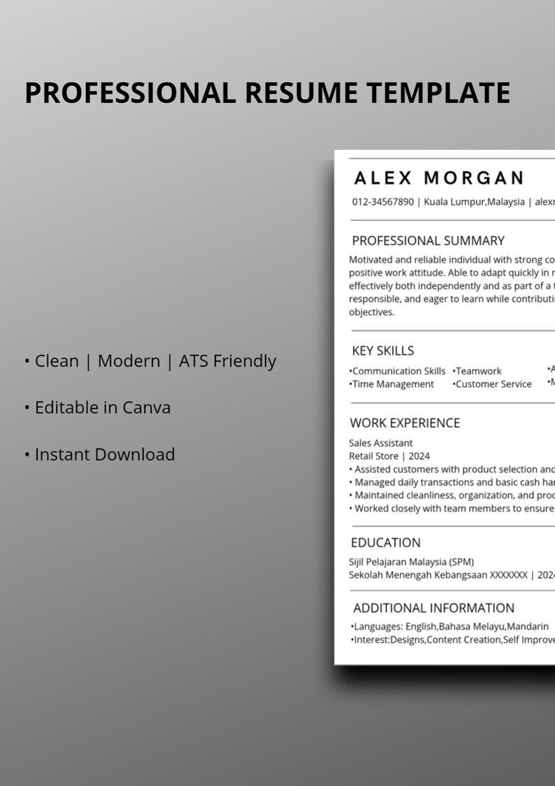 Availability Resume ATS Friendly Resume Template | Modern CV Design, Canva Editable ...