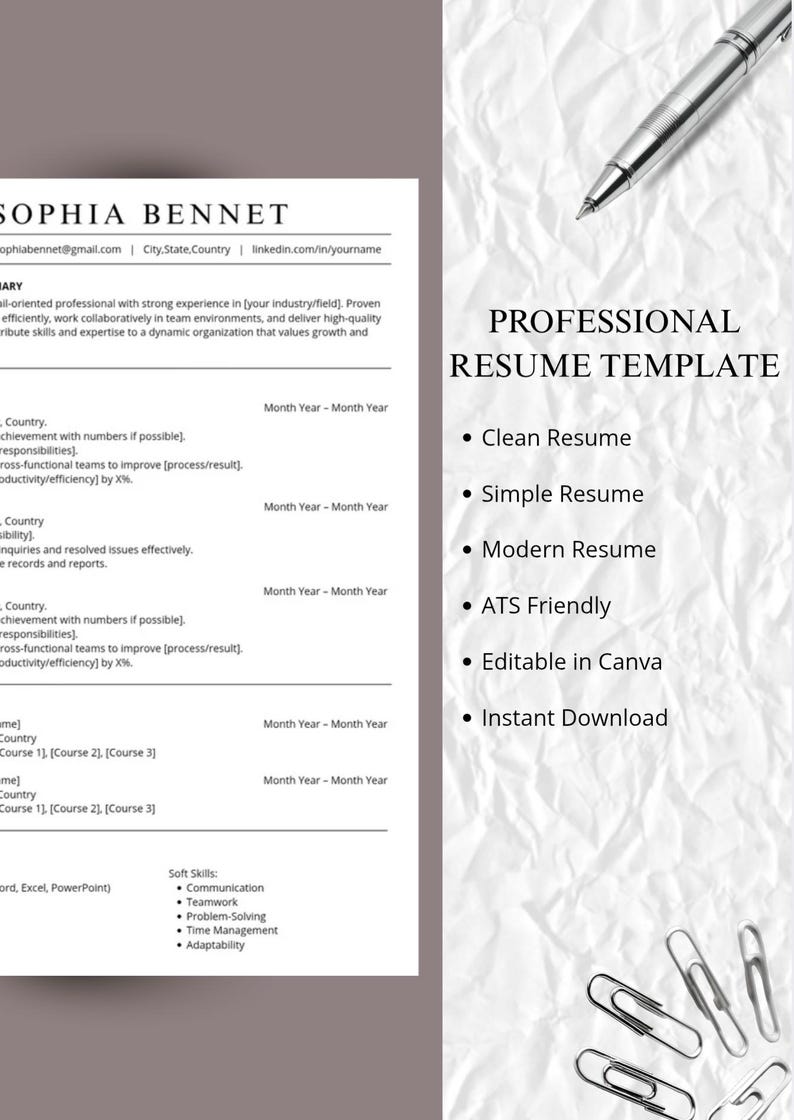 ATS Resume Template | Modern CV and Cover Letter (instant Download ...