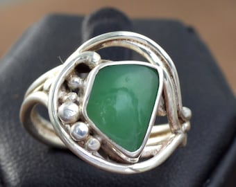 Art Nouveau Sterling Silver Ring with Australian Chrysoprase