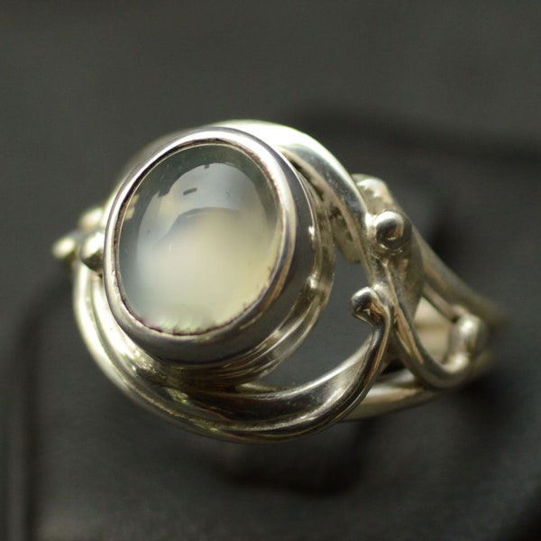 AAA Grade Clear Moonstone Sterling Silver Ring Design Original Art Nouveau High Quality Open Backed Flash One of Kind Design