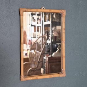 Vintage Bamboo Wall Mirror - Mid-Century Boho Chic Rattan Mirror - 1970s