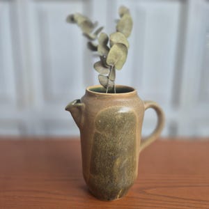 Vintage Viviane Roux Studio Pottery Pitcher - Earthy Brown & Green Stoneware Pitcher - Handmade Art Pottery Glazed Jug