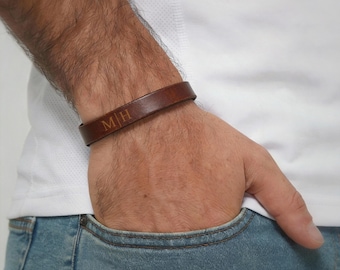 Custom Men's Leather Bracelet, Personalized Leather Cuff, Fathers Day Gift for Him Dad, Husband, Anniversary Gift, Birthday Gift