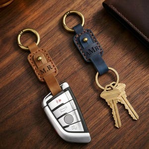 Handmade Full Grain Leather Keychain with Keyring & Clip, Car Key Fob, New Car Gift for him Dad, Friend Gifts, Gift Box for free