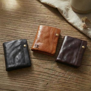 Gepersonaliseerde lederen portemonnee, handgemaakte tweevoudige slanke portemonnee voor vrouwen, jubileumcadeaus voor haar, moeder, Moederdagcadeau