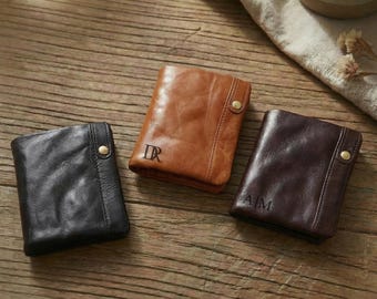 Personalized Genuine Leather Wallet, Handmade Bifold slim Wallet for women, Anniversary Gifts for Her, mom, mothers day gift
