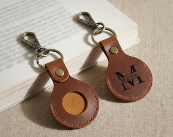 Personalized Leather Keychain, Airtag Holder | Name Engraved Tracker Case | Corporate Gifts For Him | Custom Key Finder