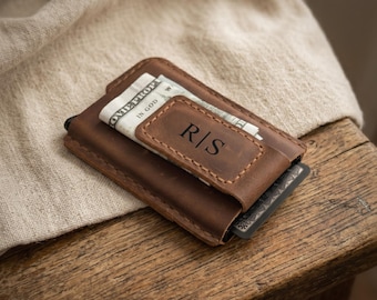 Personalized Leather Pop Up Wallet with Money Clip, RFID Mechanical Card Holder, Mens Wallet, Gift for Him Dad, Anniversary Gift