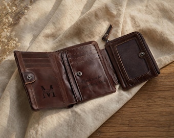 Personalized Soft Leather Wallet with Coin Pocket, Handmade Trifold Wallet for Men, Anniversary Gift for Him Husband, Dad, Boyfriend, Son