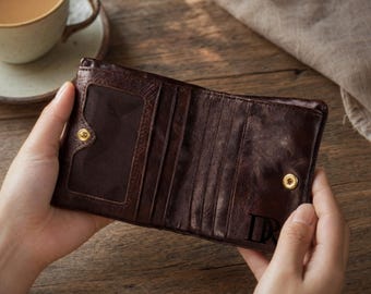 Personalized Slim Leather Wallet, Cowhide Bifold Wallet, Engraved Minimalist Wallet, Anniversary, Birthday Gift for Him Her