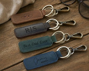 Personalized Full Grain Leather Keychain, Monogram Leather Keyring, Minimalist Key Fob, Corporate Gift, Thanksgiving Gift
