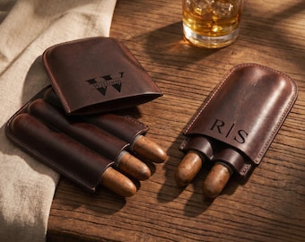 Personalized Full-grain Leather Cigar Case, Travel Cigar Holder, Anniversary Gift for Him, Groomsmen, Best Man Gift, Husband, Dad