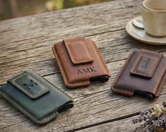 Personalized Leather Pop Up Wallet with RFID, Mechanical Slim Card & Cash Holder, Minimalist Wallet, Gift for Him, Anniversary Gift