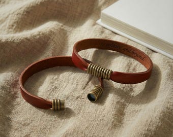 Personalized Mens Leather Bracelet, Couple Magnetic Bracelet, Engraved Message Wristband, Gift for Him Her, Father's Day Gift