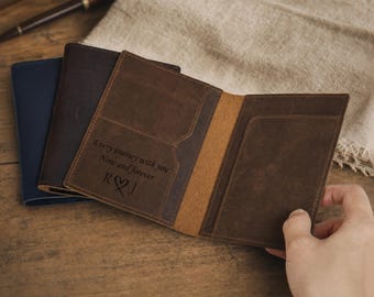 Personalized Leather Passport Holder, Minimalist Travel Wallet for Men, Distressed Cover, 3rd Anniversary Gift for Him, Husband