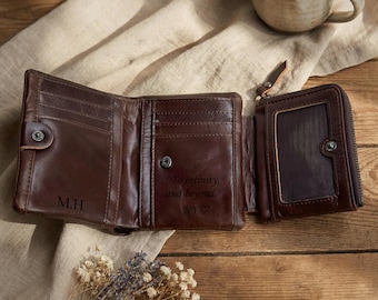 Personalized Men's Soft Leather Wallet, Handmade Trifold Wallet, Anniversary Gift, Engraved Gift for Him Dad Husband