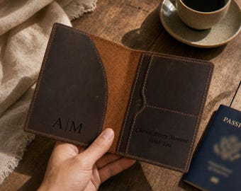 Personalized Leather Passport Holder, Vintage Travel Wallet, Engraved Passport Cover, Travel Gift for Him, Husband, Groomsman Gift
