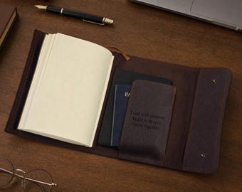 Personalized A5 Leather Portfolio, Refillable Leather Journal for Men, Engraved Executive Padfolio, Corporate Gift, Boss Gift
