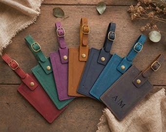 Personalized Leather Luggage Tag, Snap Suitcase Tag, Engraved Travel Bag Tag for Him Her, Bridesmaid Gift, Travel Gift for Couple